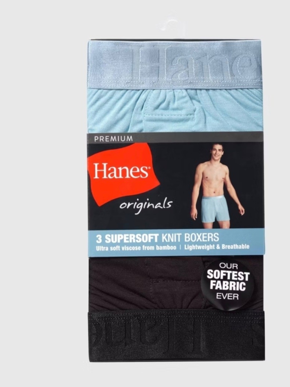 Hanes Men’s Supersoft Knit Boxers - Light Blue, Black & Grey